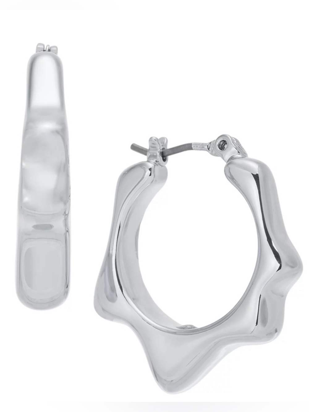 On 34th Wavy Rhodium Hex Hoop Earrings